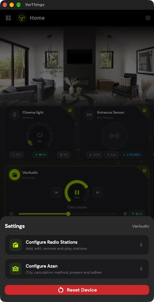 VarAudio settings sheet